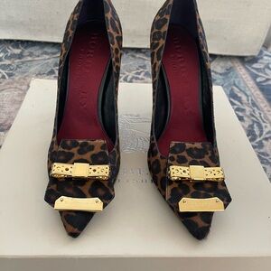 Burberry Prorsum Leopard Print Calf Hair Heels with Gold Details